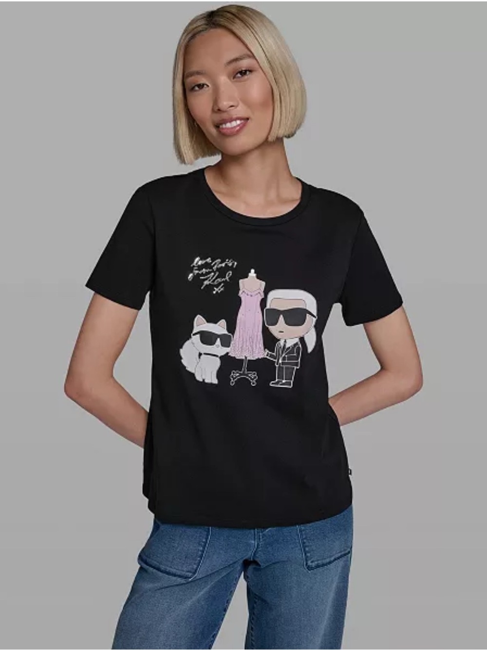 KARL LAGERFELD PARIS Women's Short-Sleeve Crewneck T-Shirt
